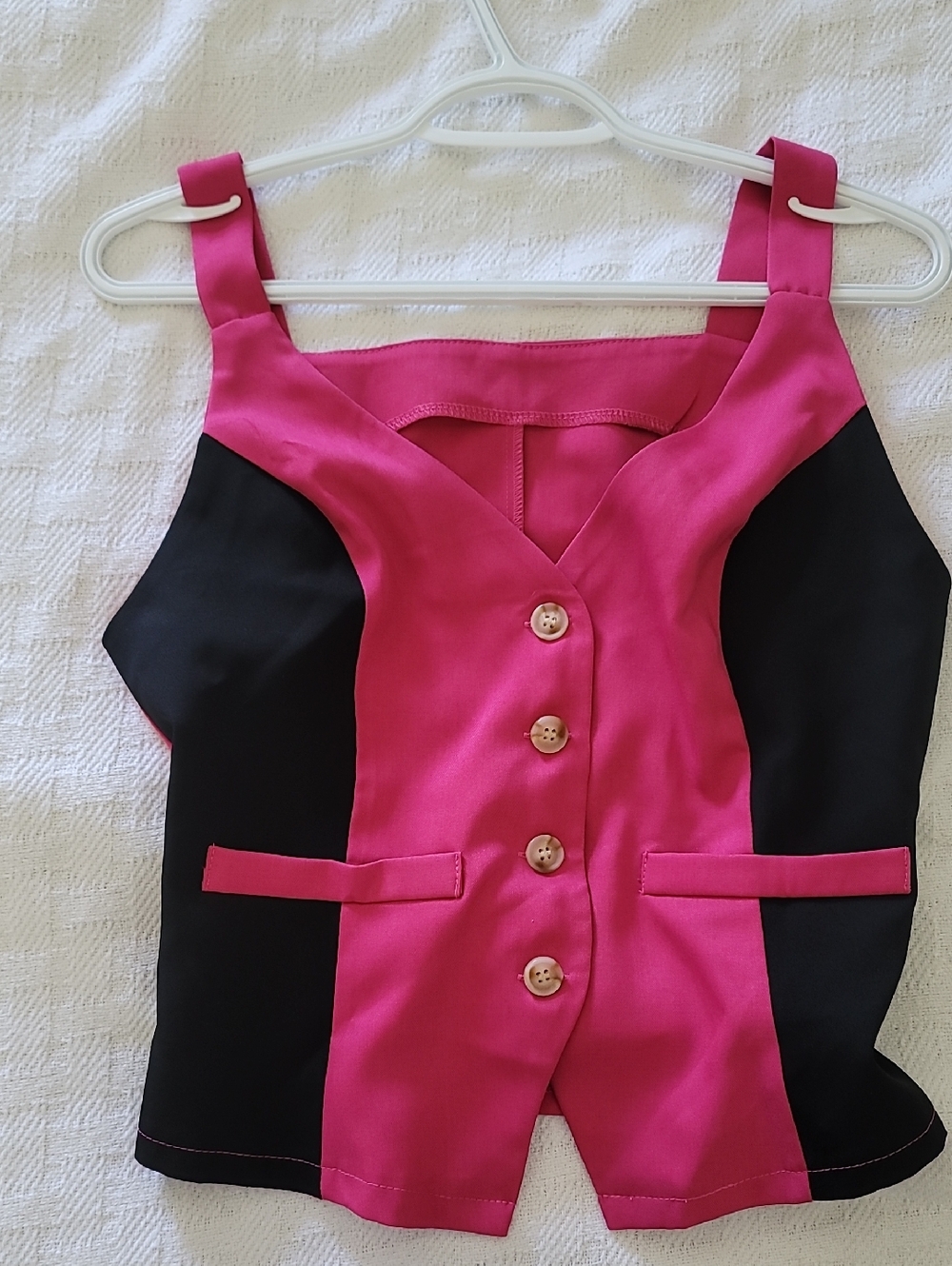 SHEIN Hot Pink and Black Colorblock Button-Front Tank Top